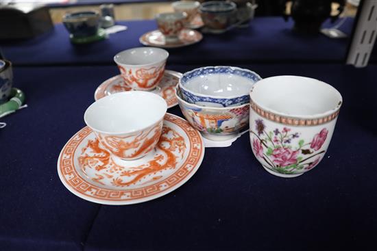 Assorted Chinese cups and teabowls, a pair with reign marks